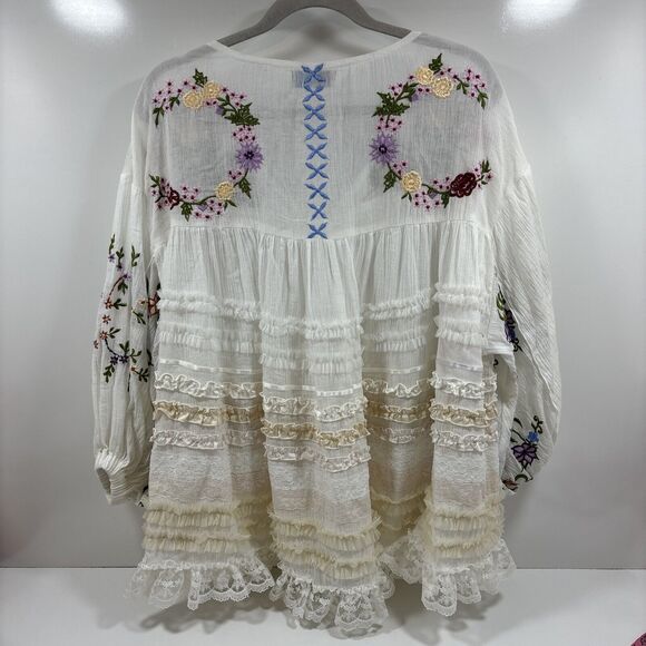 Fillyboo Boho Mini Dress Blouse Size Small Floral‎ Embroidered Lace Prairie - Picture 6 of 7